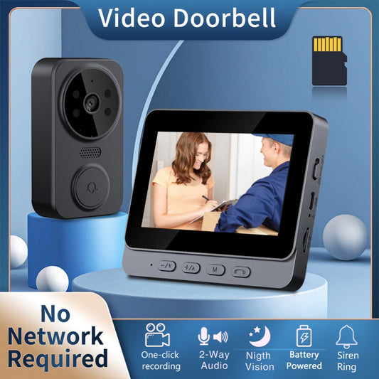 Wireless Video Doorbell, Visual Doorbell Camera Wifi, 1296P FHD Video And 4.3 Inch Display Screen Real Time Indoor Monitor, No App Required, No Network Required, Images And Videos Recording, Local Storage, Enhanced Night Vision, Two-Way Audio