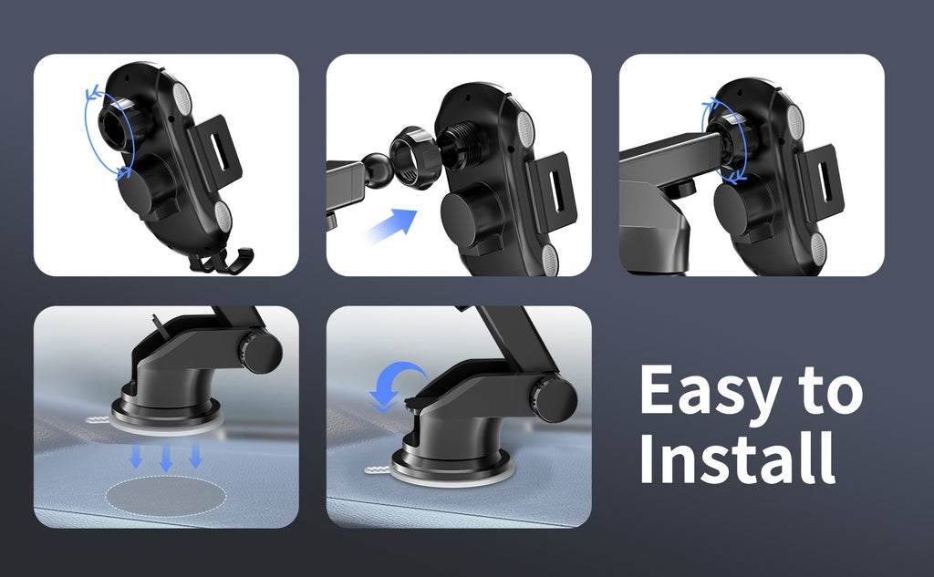 Auto-Sensing Car Phone Mount - Wireless Charger Fast Charge with Vent Clip & Dashboard Suction, Auto-Lock Tech For, Smart Car Holder