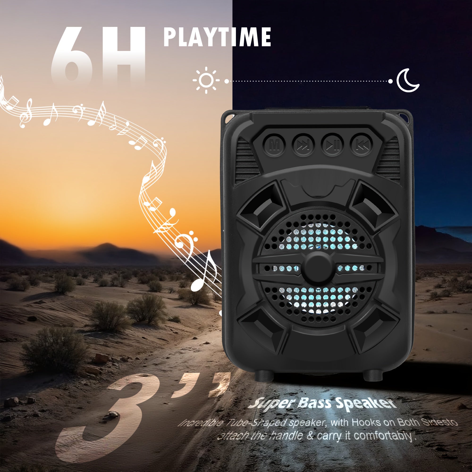 Wireless Speakers, Loud Sound, Wireless Stereo, High Quality, Extra Bass, LED Light, Portable Compact Speaker for Shower, Outdoor, Beach, Home, 10 Hours Playtime. Gifts for Men And Women