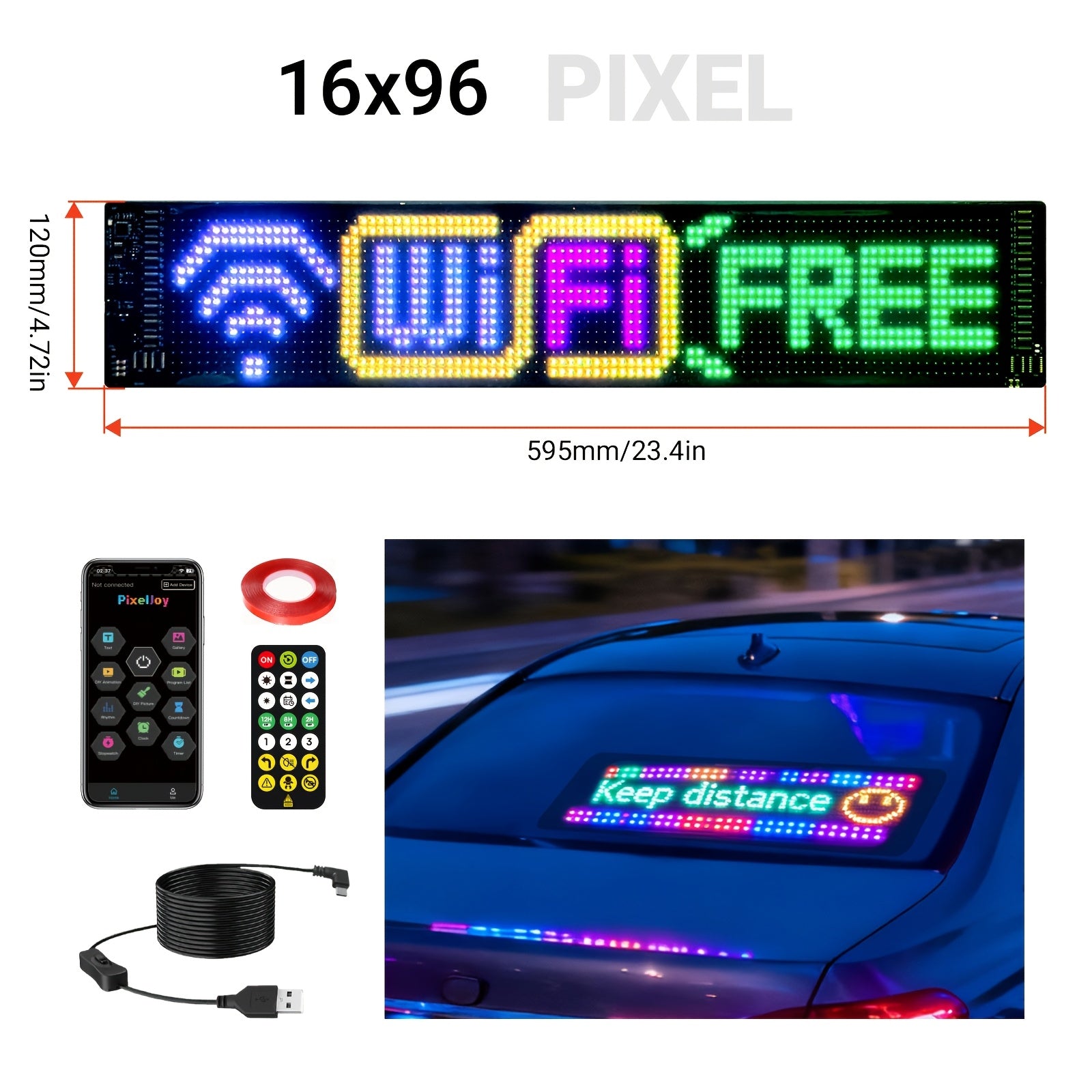 [Christmas] 1pc 16X32/16X64/16X96 LED 5V LED Fun Display, Devil's Eye Flexible LED Screen, Support Text/Picture/Gif, With App And Remote Control, Cable For Store/Car/Riding Fun Interactive Screen, Christmas Decorations