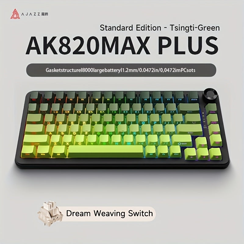 AJAZZ AK820/AK820MAX PLUS 75% (Wired/2.4wireless) RGB Gasket Mechanical Keyboard With Volume Knob, South Facing LED, Poron Foam, PBT Keycaps, Programmable Hot-Swap Keyboard
