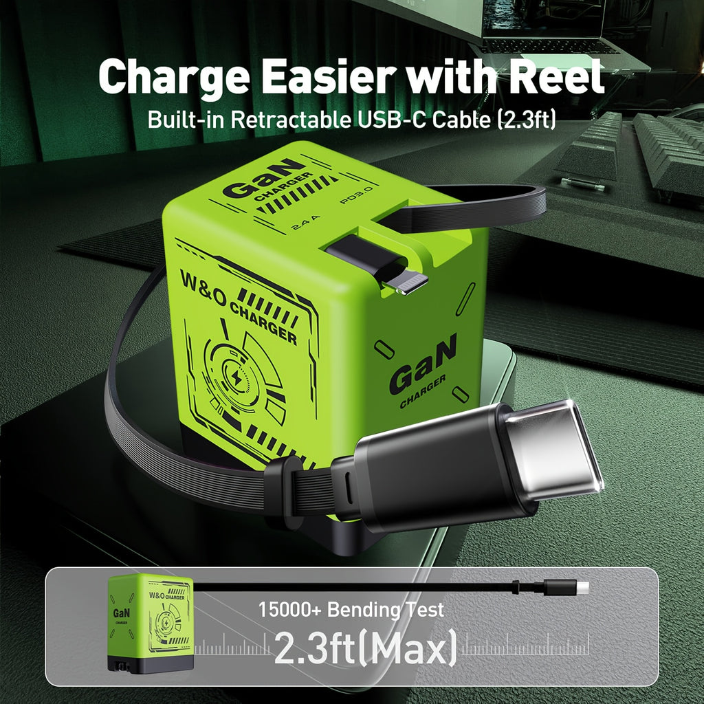 [Christmas Gift] Portable 66W/120W Gan Fast Charger With Retractable Cable And Foldable Plug, With Portable Retractable Charging Plug, Travel Adapter For Iphone 17/16/Pro/Pro Max/15/14, For Galaxy/Ultra Series - Green/Yellow/Black - Christmas Gift