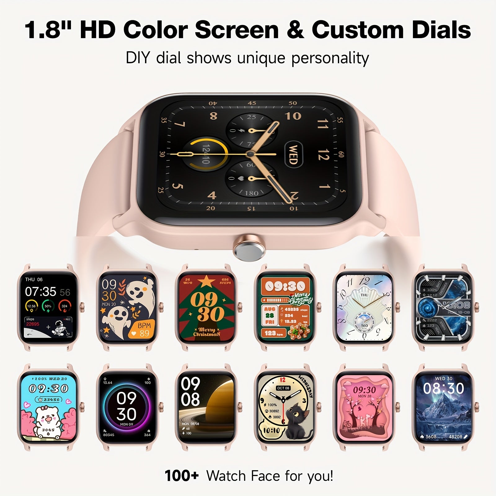 [Mother's Day Gift] Mother's Day Gift, FAWEIO Women's Smart Watch, Men's Wireless Calling, 1.8-inch HD Touchscreen, Fitness Tracker, 100+ Sports Modes, Built-in Alexa Smartwatch, Suitable for iPhone and Android
