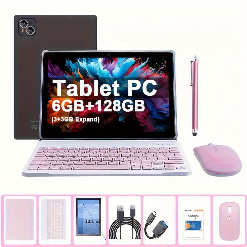 10.1-Inch Android Tablet, a Versatile 2-In-1 Device with Keyboard, Mouse, And Case, Featuring 6GB RAM And 128GB SSD, 1280X800 IPS HD Touchscreen, Dual Cameras, Wifi, And 4G LTE Support. Ideal for Home And Personal Use, Tablet, Pad