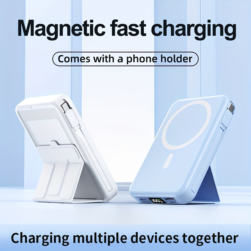Power Bank Mini, Super Fast Charging PD22.5W Wireless Charging 15W Magnetic Fast Charging, Built-in 2 Cables with Stand And Digital Display Battery Level, 10000mAh, Universal USB Portable, Suitable for Airplane Travel Mobile Phone
