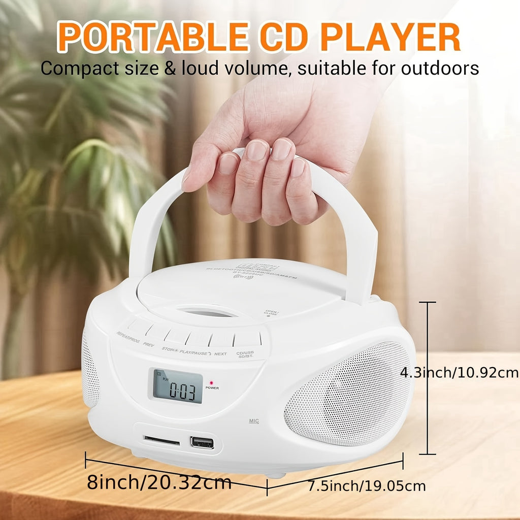 M-AMAZUP Portable CD Player Boombox with Dual Stereo Speakers, AM/FM Radio, Stereo Earphone Jack, Aux Input, USB, TF Card Player, Wireless Speaker, Multi-Functional MP3 Player, A-B Repeat, Plug & Play, 120V, M-AMAZUP