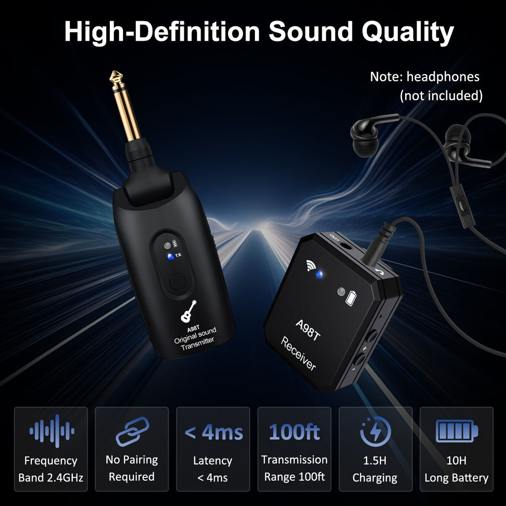 Wireless In Ear Monitor System, 2.4GHz Wireless IEM System with 270° Rotatable Transmitter, Receiver Auto-Pairing, In-Ear Monitoring for Studio, Band Rehearsal, Instrument Performance