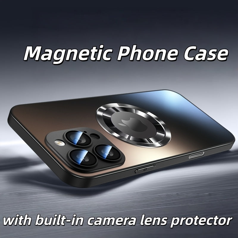Mobile Phone Case, Skin-Sensitive Frosted Glass, Built-In Lens Film Anti-Drop Protective Case Ultra-Thin Magnetic, Suitable for Apple 17Promax Iphone15Promax 14Pro 16Pro 16Plus