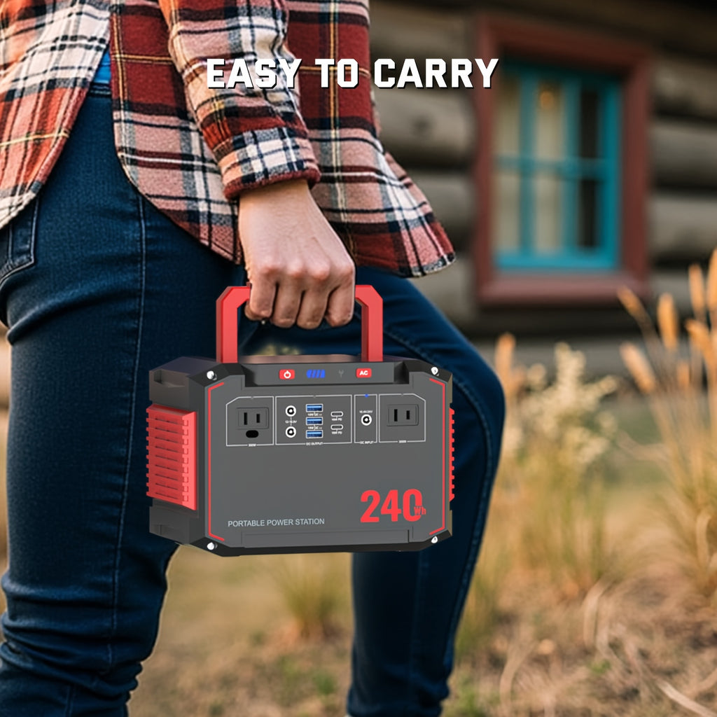 [Outdoor Camping, Gift] Portable Power Station 237Wh With 60W Solar Panel/88Wh And 30W Sl/111Wh And 30W SL, Or 88.8Wh/237Wh. With 2 X AC/USB-C PD/USB QC3.0/DC Output, LED Emergency Power Light For Outdoor Camping, RV Traveling, Emergencies For Gift