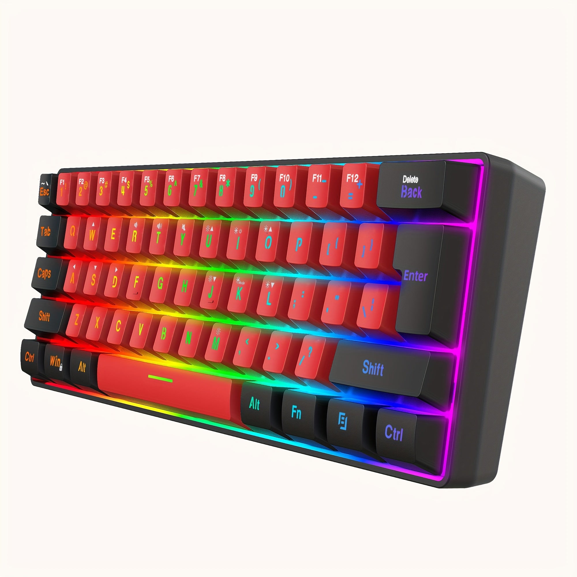 SNPURDIRI 60% Wired Gaming Keyboard, Small RGB Backlight Film Gaming Keyboard, Ultra-compact Mini Keyboard Suitable For Computer Game Players Black Red