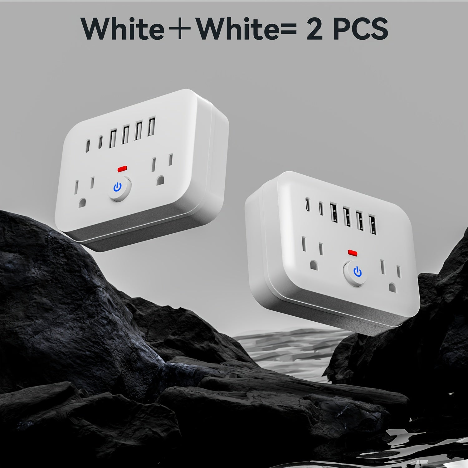 Mini Portable Surge Protector Power Strip, 8-in-1 Multifunction with 2 Outlets, 4 USB Ports, 2 USB-C Jacks, Overload Protection, US Plug, Wall-Mounted for Home, Travel, Office - Black & White, Travel Accessory | Sleek Black Design | Multi-port Surge