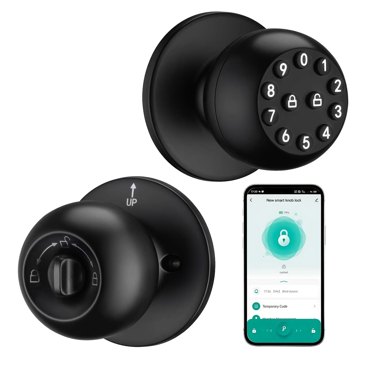 Smart Door Knob With Keyless Entry & Keypad, APP Remote Control, Mechanical Key Backup, Auo-lock, Anti-peeping Passcode, Passage Mode, Electronic Door Knob With Wireless Bedroom Home Hotel Office