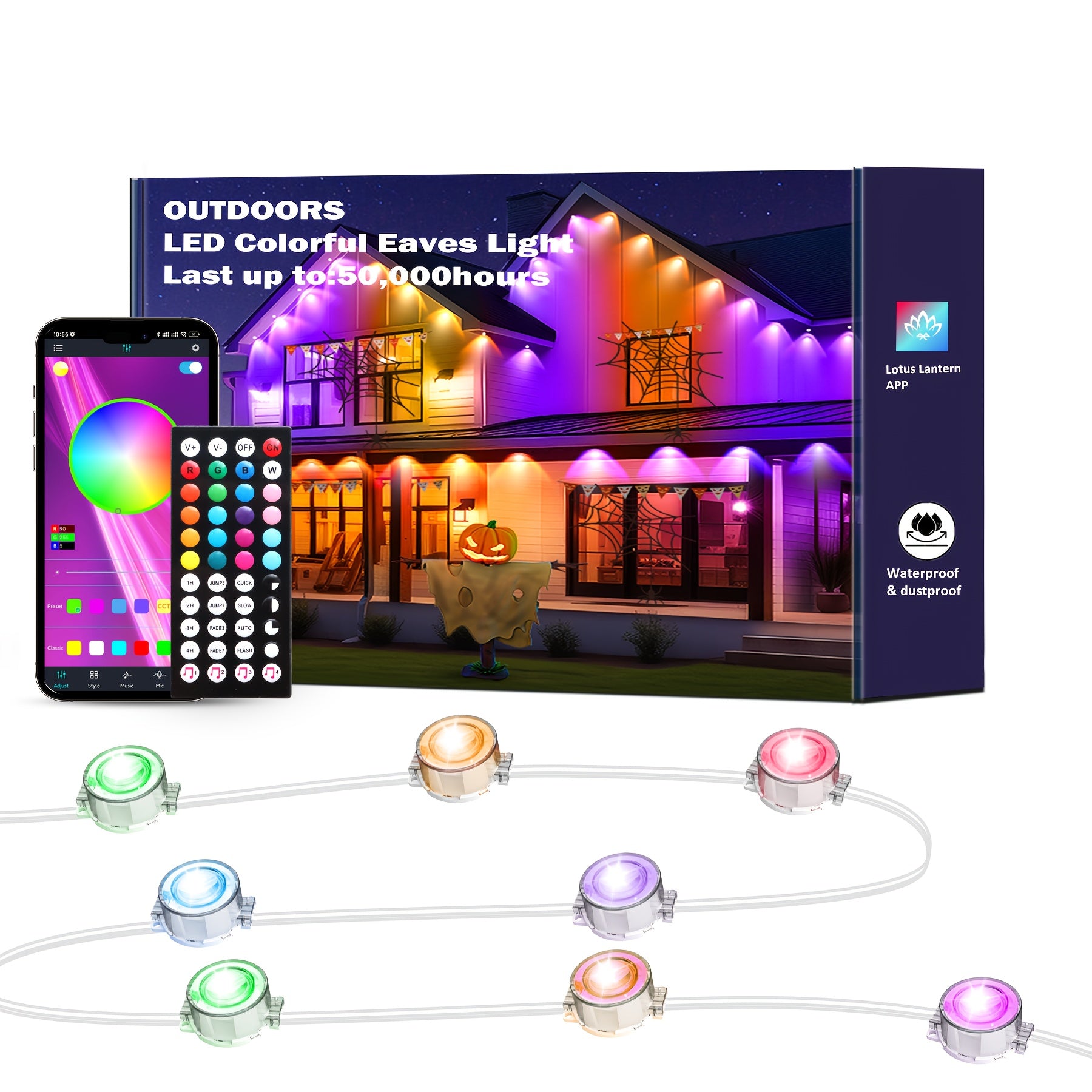 100Ft/200Ft/49Ft/19Ft Permanent Outdoor Lights Eaves Lights Outdoor Permanent Christmas Multicolor Warm White Color Changing Music Sync Timer Dimmable