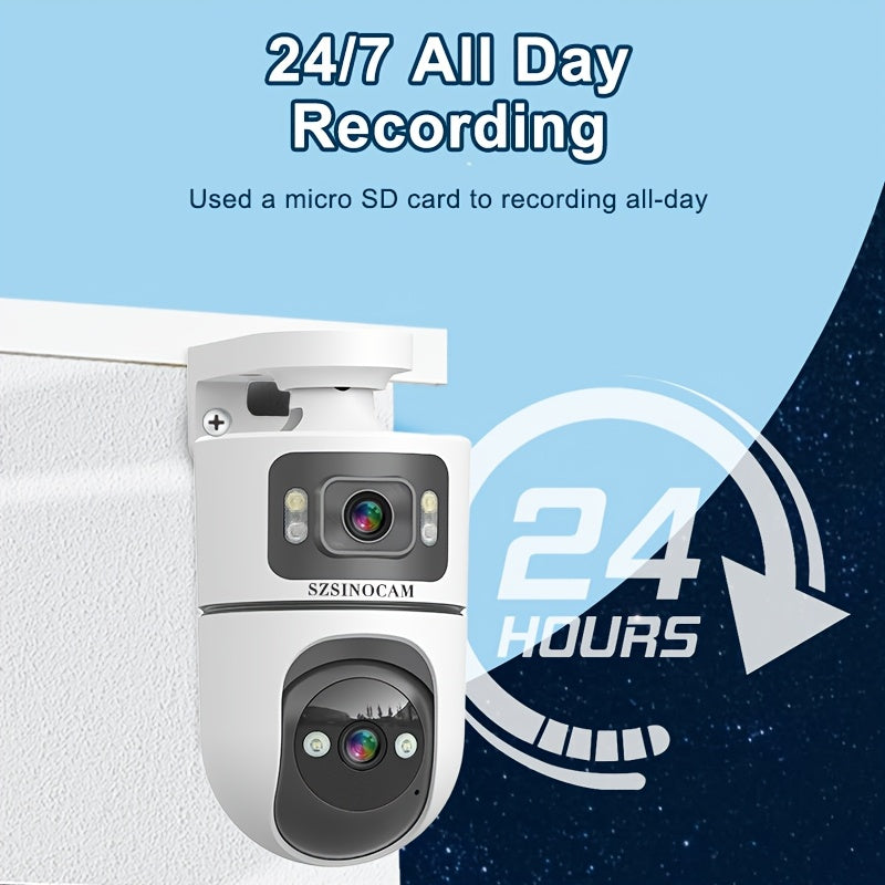 2.4G&5GHz Wireless WiFi, 4K Outdoor with Dual Lenses Security Camera, Rain-proofRotating, Night Vision, Dynamic Detection, Two-Way Call, Wifi Connectivity - Imagery & Christmas Halloween Decorations, Thanksgiving Day Gift, Cameras for Home Security.