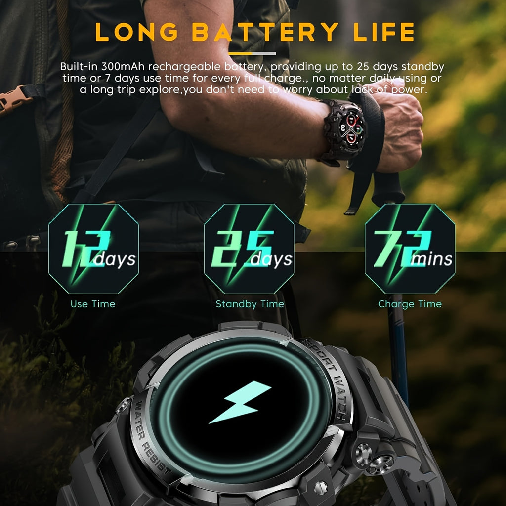 [Smart Watch for Men] Smart Watch for Men with LED Flashlight & 1.32" TFT Screen | Answer/Make Calls, 100+ Sport Modes, SOS, Sleep Tracker, Fitness & Health Watch for iPhone/Android - Cool Gifts for Men