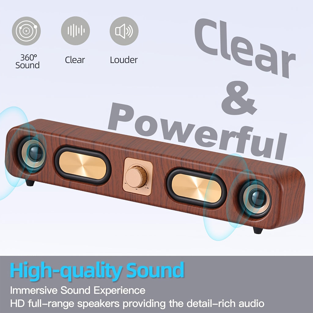 Retro Wood Color Bluetooth Speakers with Dual 2in Woofersm, 2 X 5W Wireless Sound Bar Speaker for Desktop, PC, Laptop, Tablet & Smartphone, Hands Free Call