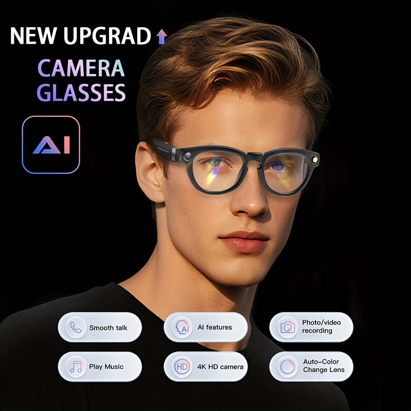AI Translation Glasses, Video Glasses 4K, Smart Camera Glasses with 150+ Languages - Real-time Translation, Chat GPT, Wireless Calling, Music Playback & Voice Assistant, Multi-functional Smart Glasses for Men & Women, Recording Glasses Camera and Audio fo