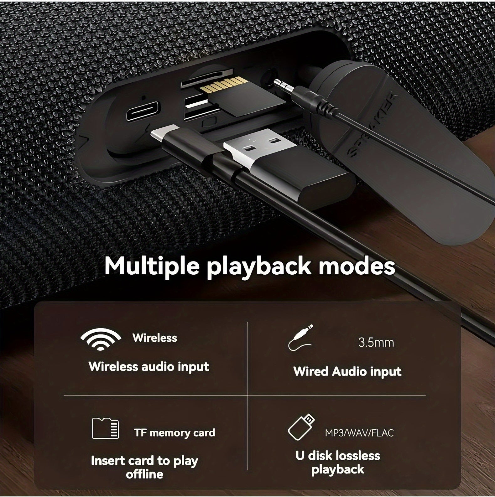 TG418 Wireless Speaker, Featuring Type-C, a 3000Mah Battery, And Compatibility with TF Cards, USB, And AUX. It Works with Mobile Devices, Tablets, And Computers, Delivering Loud Sound with LED Lights And Flashing Effects, Equipped with EQ Settings