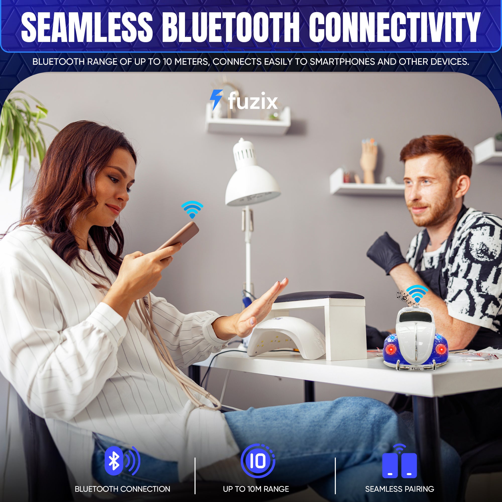 Fuzix WS-1958 Car Bluetooth Portable Speaker, Retro Car-Style Wireless Stereo Speaker with LED Headlights and Taillights, AUX/USB/TF/FM Radio Support, Rechargeable Battery, Clear and Powerful Sound Quality, Multiple Playback Modes, High-Quality Festival G