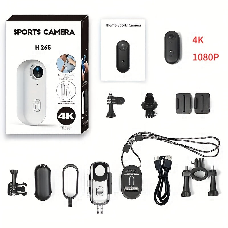 4K 1080P Thumb Action Camera, HD Sports Camera, Automatic Exposure, TF Card Compatible, 800mAh Battery, Rechargeable Lithium-Polymer, Ideal for Cycling, Hiking, Sports Enthusiasts