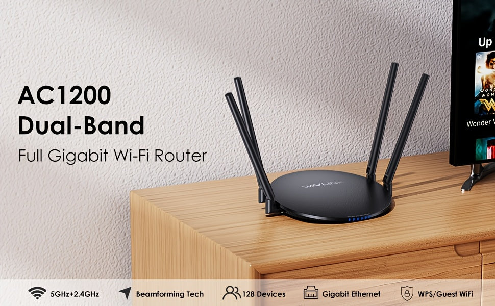 WAVLINK Wireless Router 1200Mbps, Dual Band 5Ghz 2.4Ghz Wifi 5 Router with 1000Mbps WAN/LAN, Long Range Coverage for Home And Office, Supports Router/Access Point/Repeater Mode
