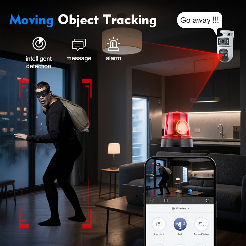2.4G&5GHz Wireless WiFi, 4K Outdoor with Dual Lenses Security Camera, Rain-proofRotating, Night Vision, Dynamic Detection, Two-Way Call, Wifi Connectivity - Imagery & Christmas Halloween Decorations, Thanksgiving Day Gift, Cameras for Home Security.