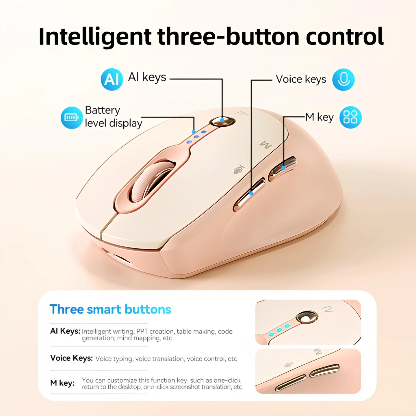 Next-Gen AI Voice Wireless Mouse, Includes Smart AI Office Assistant, One-Click Voice-to-Text Input, Multi-Language Real-Time Translation, AI Writing & PPT Creation, T-WOLF Silent Wireless + 2.4G Dual Mode, Rechargeable With Battery Display