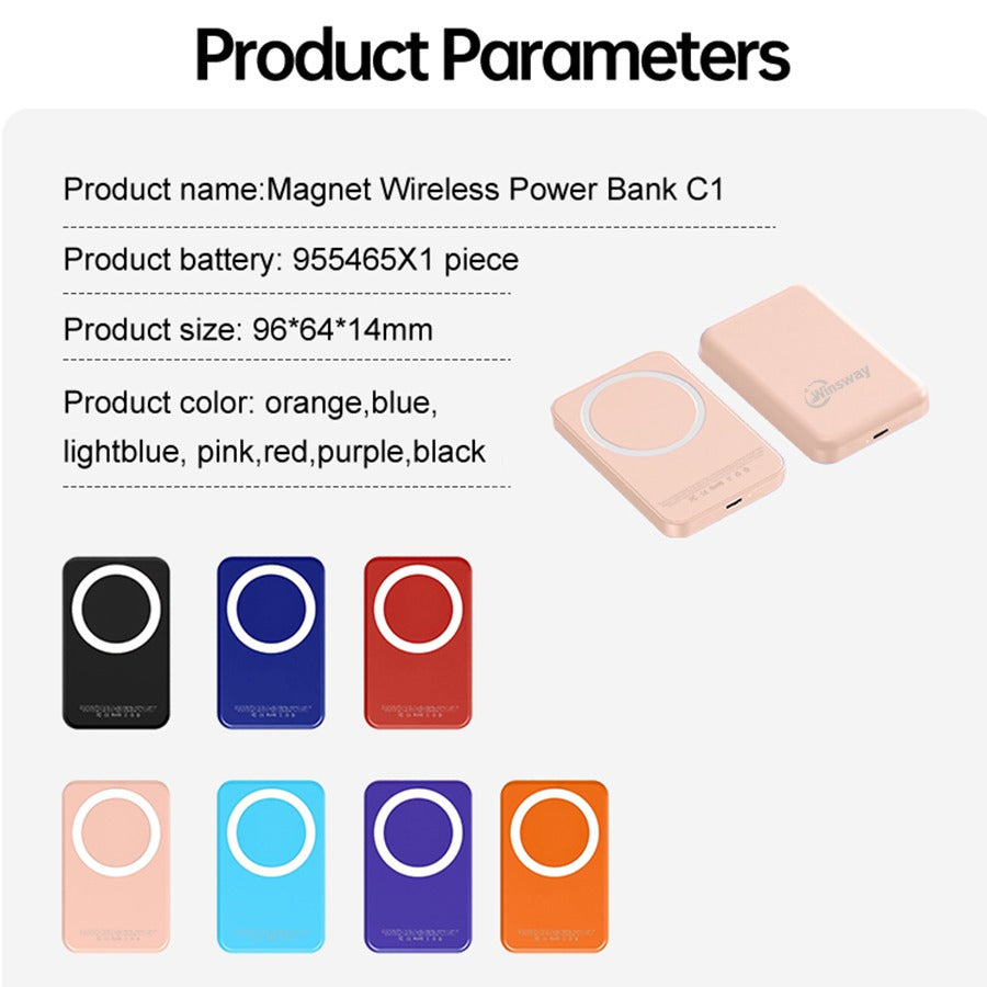 Winsway 5000mAh magnetic mini mobile power bank, supports PD and QC 3.0 fast charging, colorful and versatile, suitable for iPhone 17/16/15/14/13 series