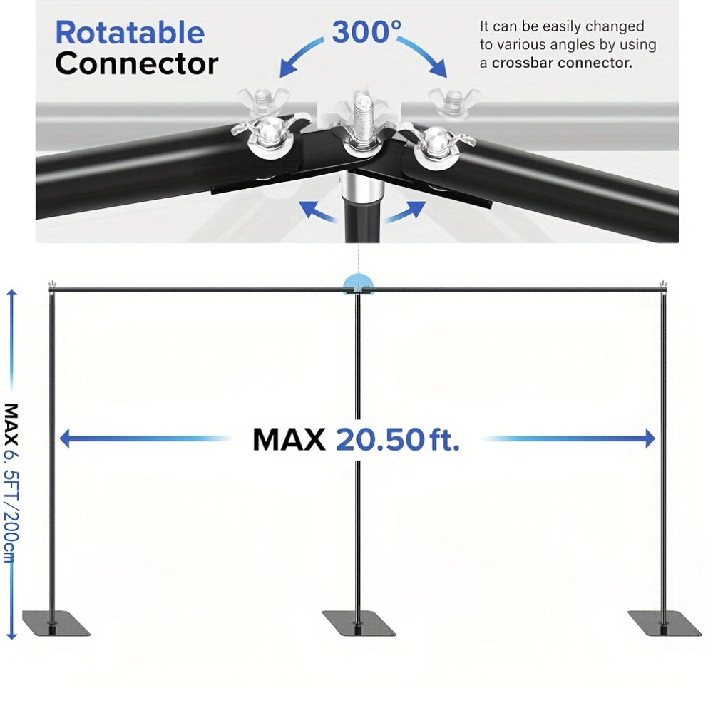 19X6.5Ft Background Support Stand Featuring a 300° Rotating Connector & Dual Crossbar - Versatile Background Support System, Includes 6 Clamps, 3 Weights, And a Carrying Bag for Photography, Weddings, And Events