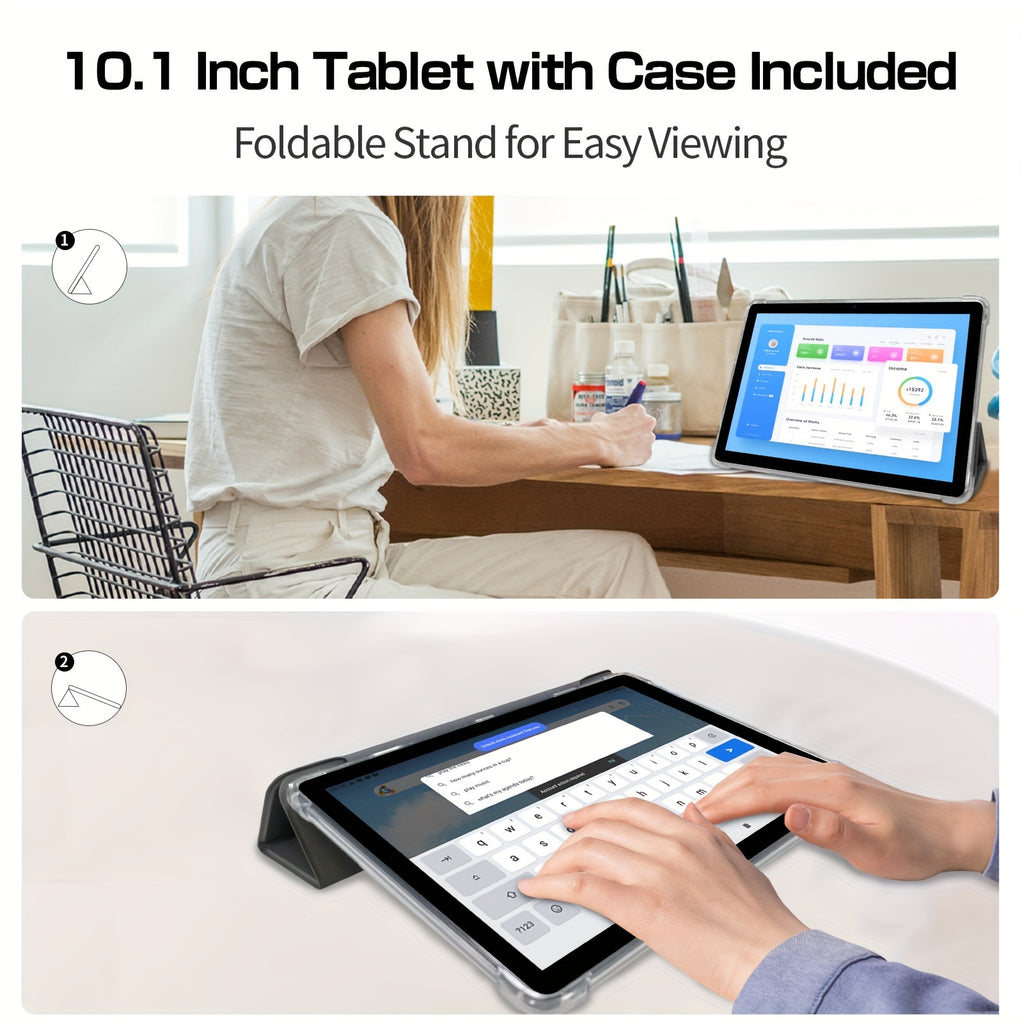 VASOUN 10.1 Inch Android 14 Tablet PC with Case, 12GB (6GB+6GB Expansion)RAM, 128GB ROM, Supports SIM Card, Support Micro SD Expansion, 8000mAh Battery, T606 Eight Core Processor, 10.1 Inch Tablet IPS HD Display, DUAL Camera, Wi-Fi, Phone Tablet PC