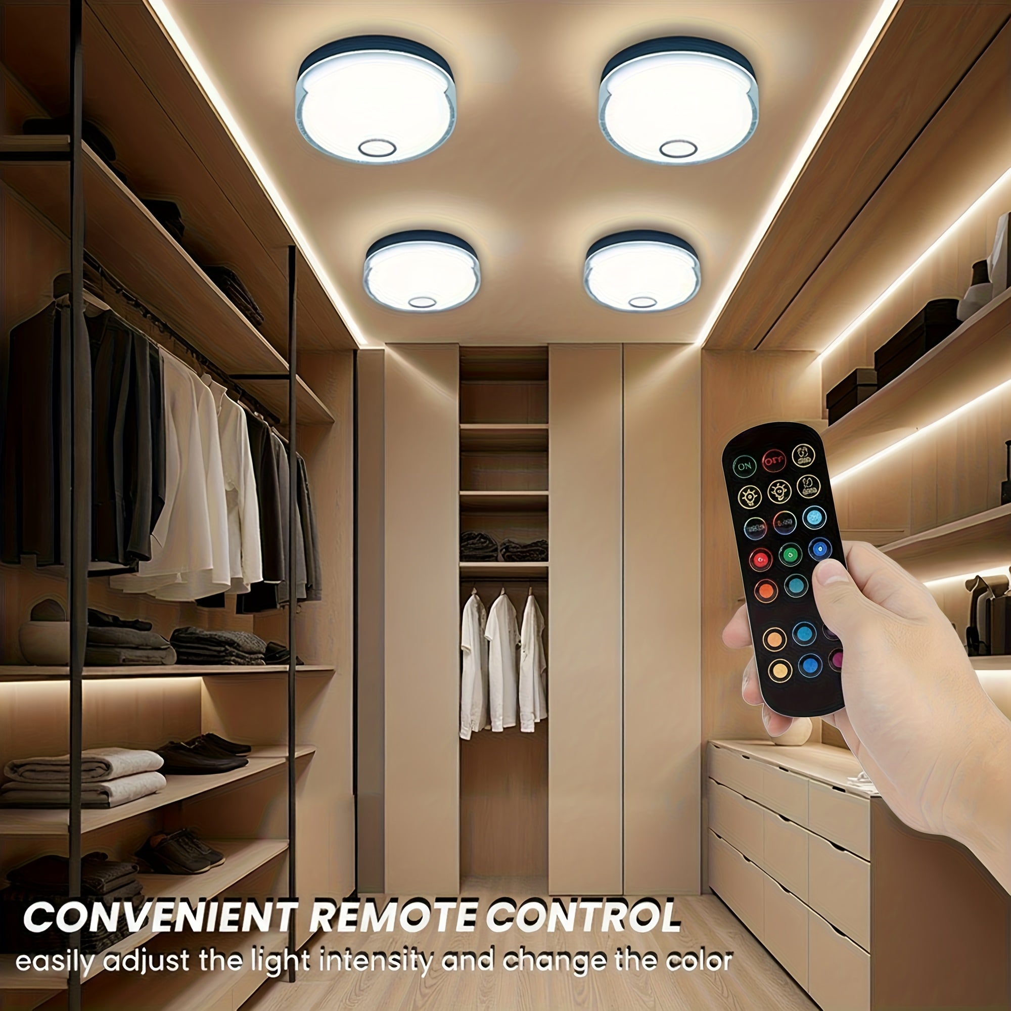 4/2-Pack Rechargeable RGBW Shower Light, 15 Color Changing Ambient Mood Lamp With Cool White, Battery Operated Magnetic Wall Sconce & Ceiling Light With Remote (Dimmable & Timer) For Bathroom, Closet, Hallway, Party Ambient Lighting, Party Decor