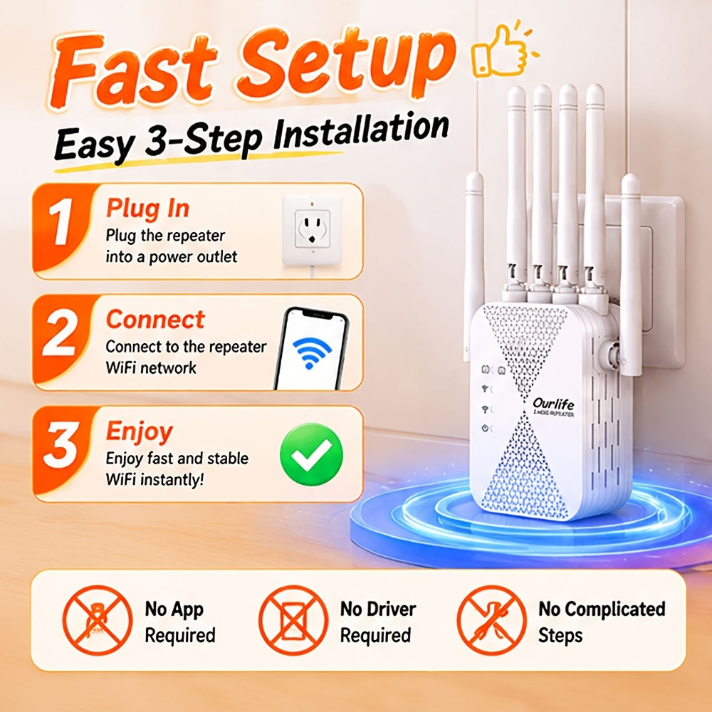 WiFi 6 Signal Enhancer - Black Model, Equipped with 6 Antennas, Wide Coverage, Wall Penetration, Support for Smart Routers, Modern WiFi Enhancer, Compact WiFi Enhancer, Coffee Shop Internet Accelerator, Portable Repeater Stable Connection