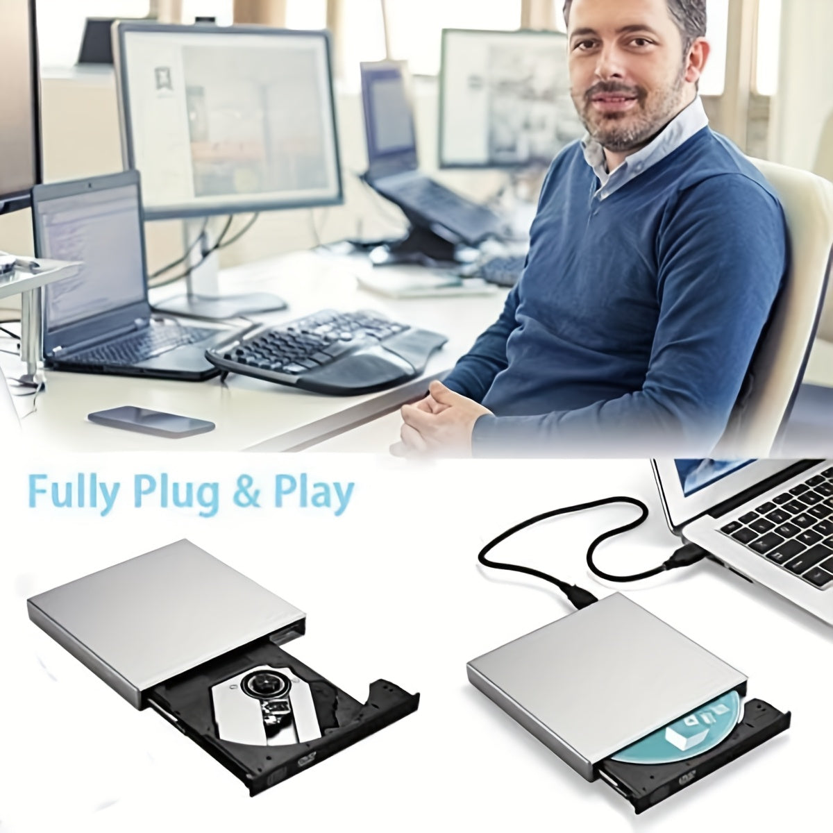 External DVD CD/DVD-ROM CD-RW Player Portable External CD-RW Drive DVD-RW Burner Recorder Player for Laptop Desktop Computer with Storage Bag