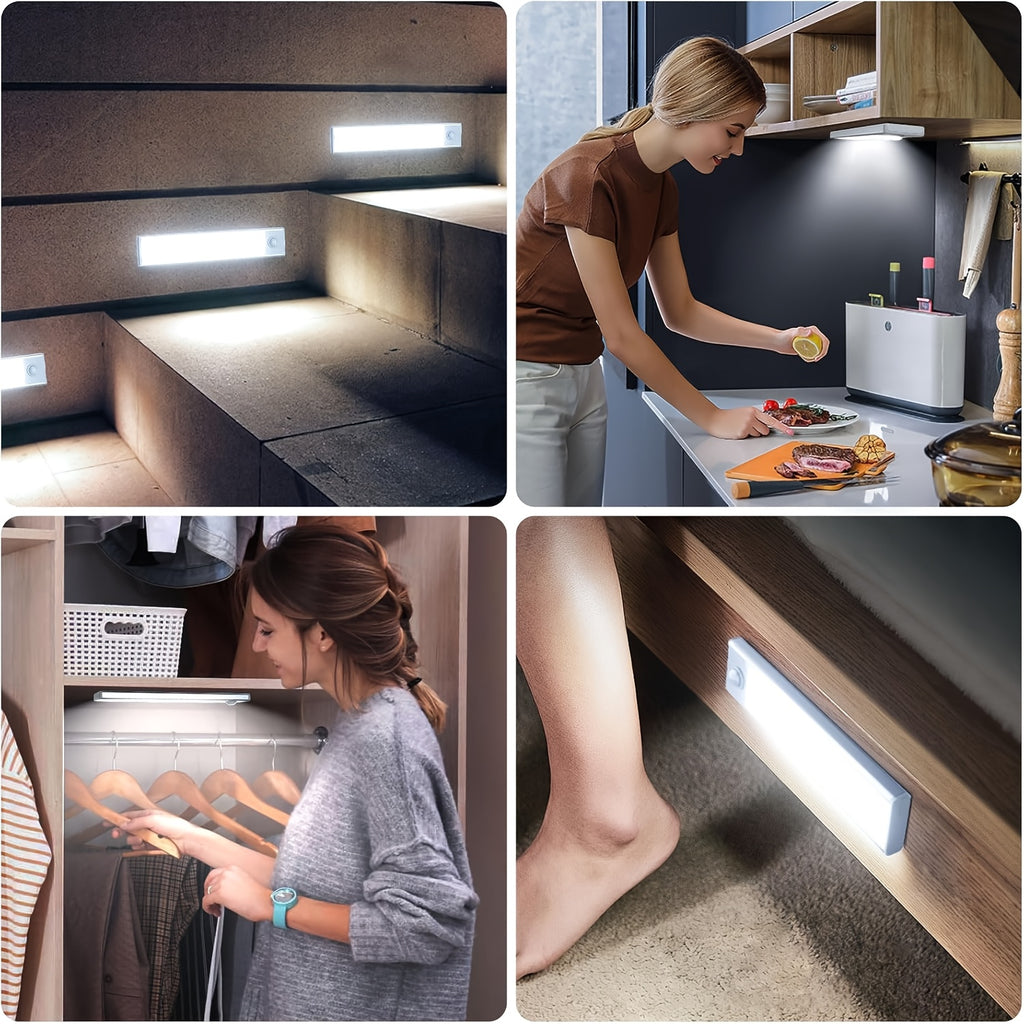[USB Rechargeable Motion Lights] 6pcs Smart LED Motion Sensor Lights, LED Indoor Lighting Strips with USB Rechargeable Magnetic Night Lights, Sizes 3.94In/7.87In/11.81In, Detachable Cabinet Lights, Motion Sensors, Indoor Motion Lights, Stair Lighting, She