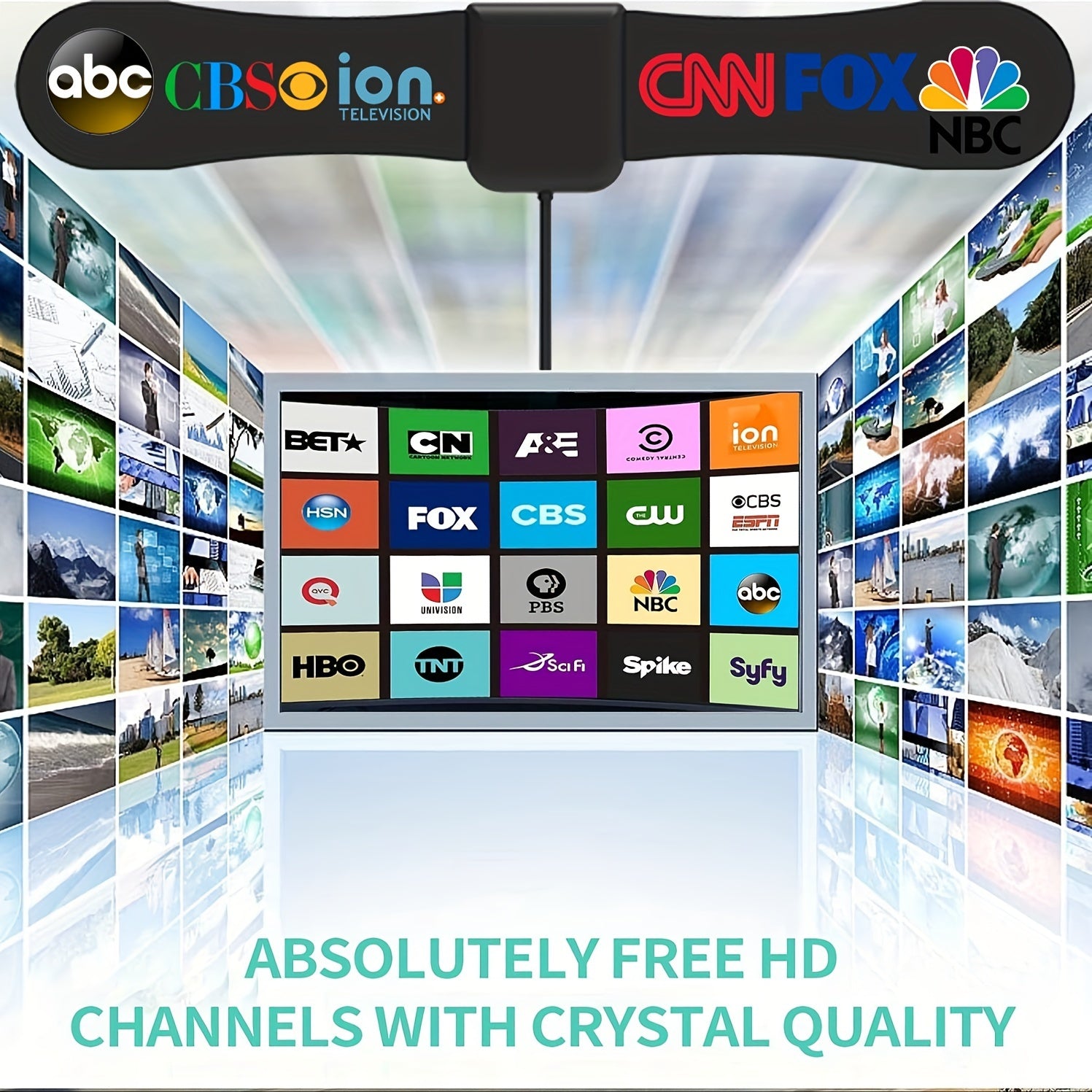 2025 Updated Ultra Thin TV Antenna, Long Range Indoor Antenna For Smart TV And All Older TV's, Digital TV Antenna With High Gain Coaxial Cable