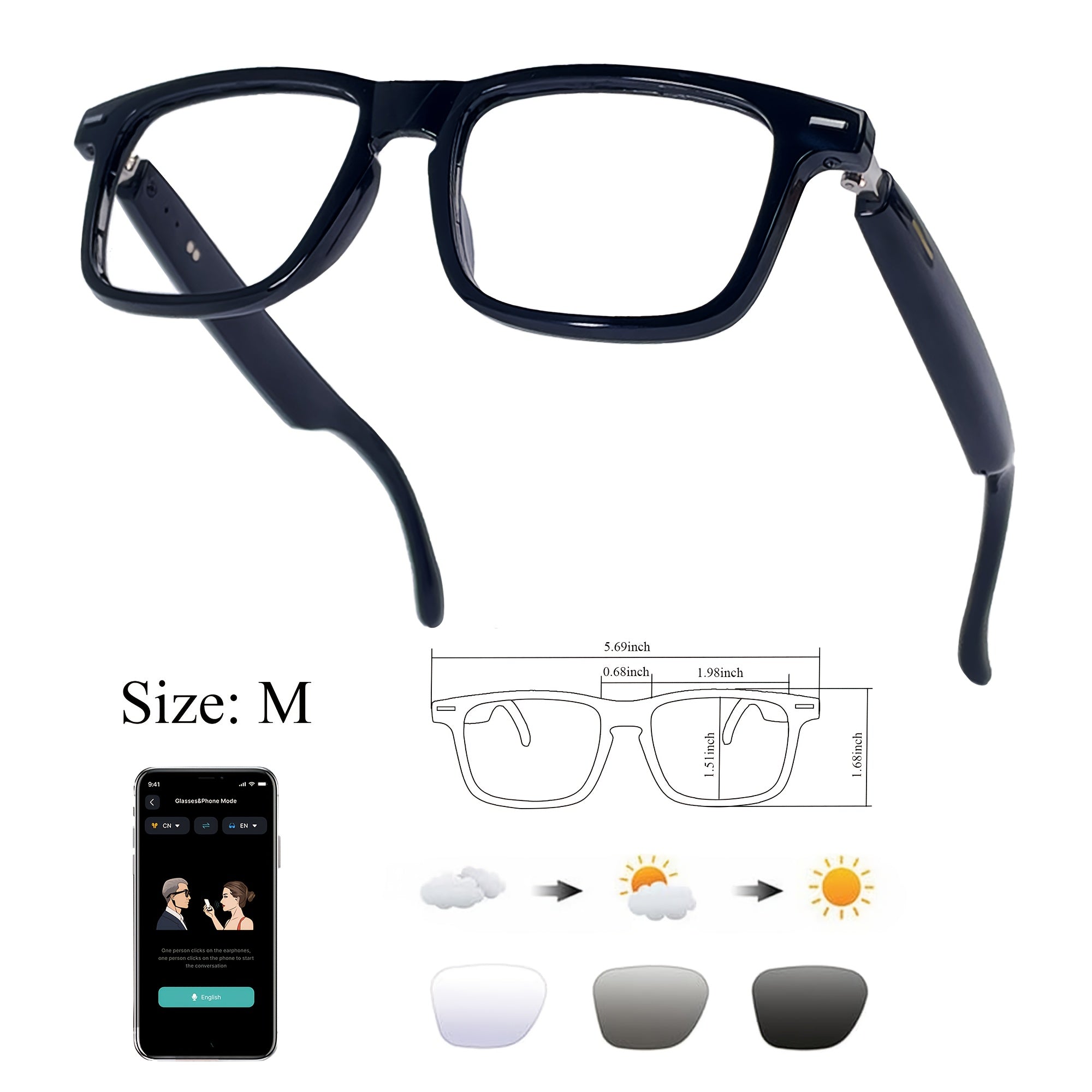 OICIIDO New AI Smart Glasses Support Real-time Translation for 160+ Languages And Video Translation. Equipped with Chat GPT System. Multifunctional Audio Glasses for Men And Women. Built-in Microphone And Speaker. HD Voice Calls And Hi-Fi Music