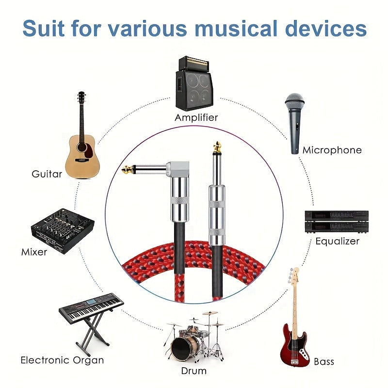 10/20ft High-End Guitar & Bass Amplifier Cable, RCA Connectors, Round Shape, 2024 Model, Durable & Flexible, Compatible with All Instruments, No Power, Non-Polarized