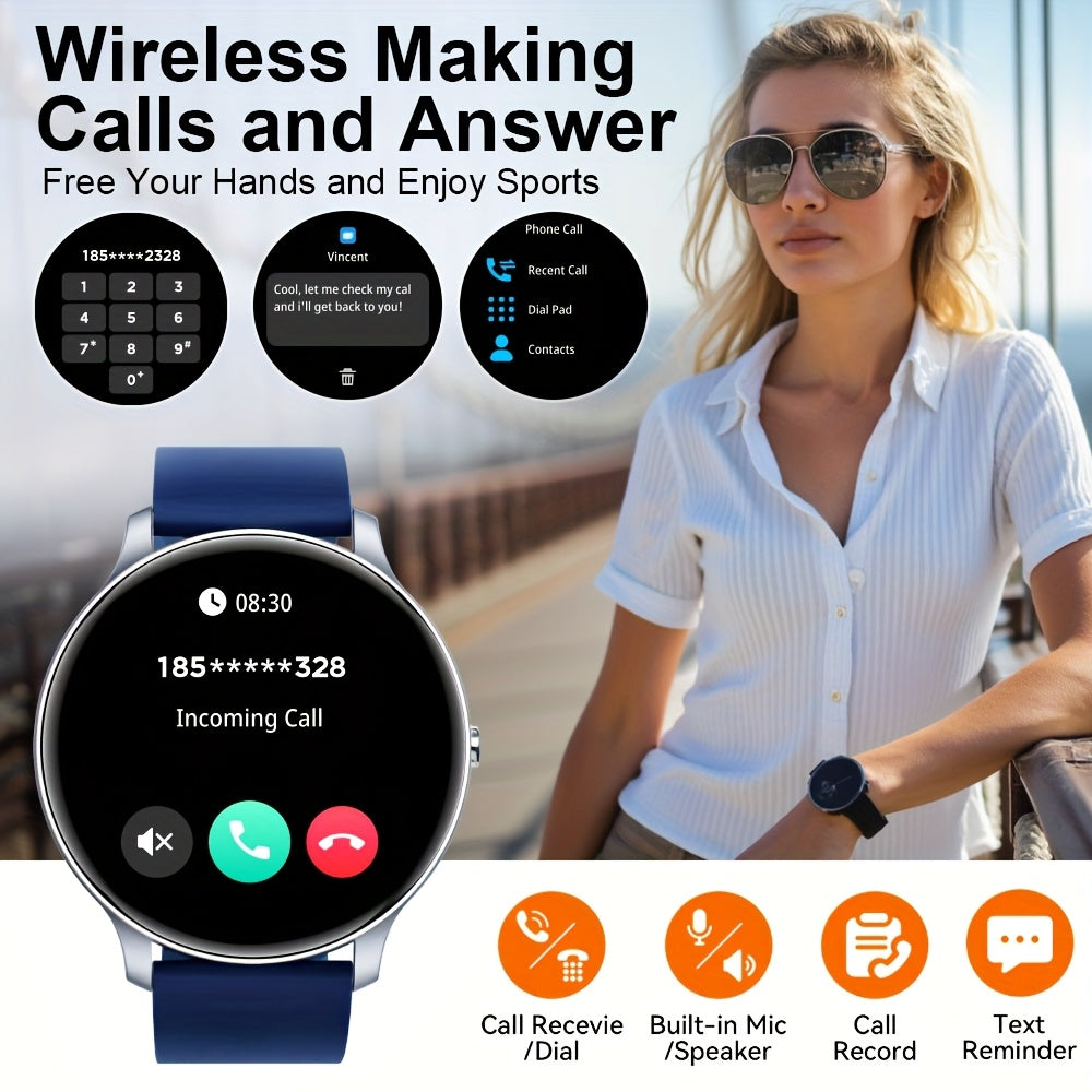 GWENLAND Smart Watch - 1. 46" HD Touchscreen, IP68, 100+ Sports Modes, Sedentary Reminder, Music Control, Remote Photo, Answer/Dial/Reject Calls, Black Silicone Strap, Perfect Valentine's Day Gift for Him or Her, Fitness Tracker|Modern Smartwatch|Durable