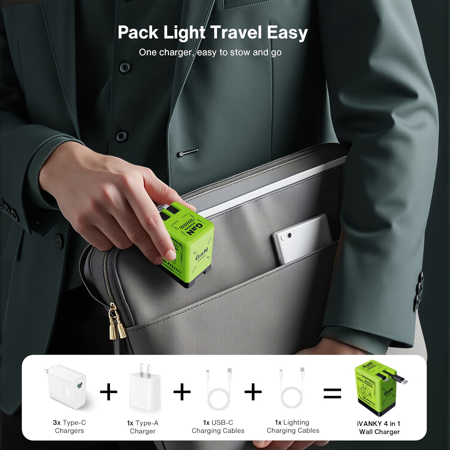 [Christmas Gift] Portable 66W/120W Gan Fast Charger With Retractable Cable And Foldable Plug, With Portable Retractable Charging Plug, Travel Adapter For Iphone 17/16/Pro/Pro Max/15/14, For Galaxy/Ultra Series - Green/Yellow/Black - Christmas Gift