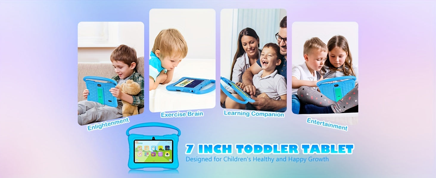 7 Inch Kids Tablet, 2GB RAM 32GB ROM Android 14, 2.4G WiFi, GMS, Eye Protection, Parental Control, Educational, Silicone Case