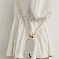 [Fashionable Phone Strap] Fashionable White Pearl Leather Double Chain Crossbody Phone Case Accessory | Portable Hanging Chain for Smartphone, Phone Strap and Wristband