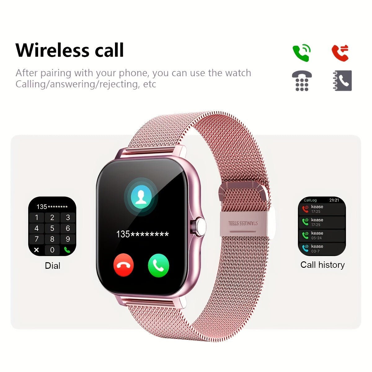 Touchscreen Smartwatch for Men And Women Wireless Calling/Message Alerts/Music Playback Multiple Sports Modes, Weather, Stopwatch, Timer, Alarm Magnetic Charging Compatible with Android And iPhone Systems Two Strap Options, Multiple Color
