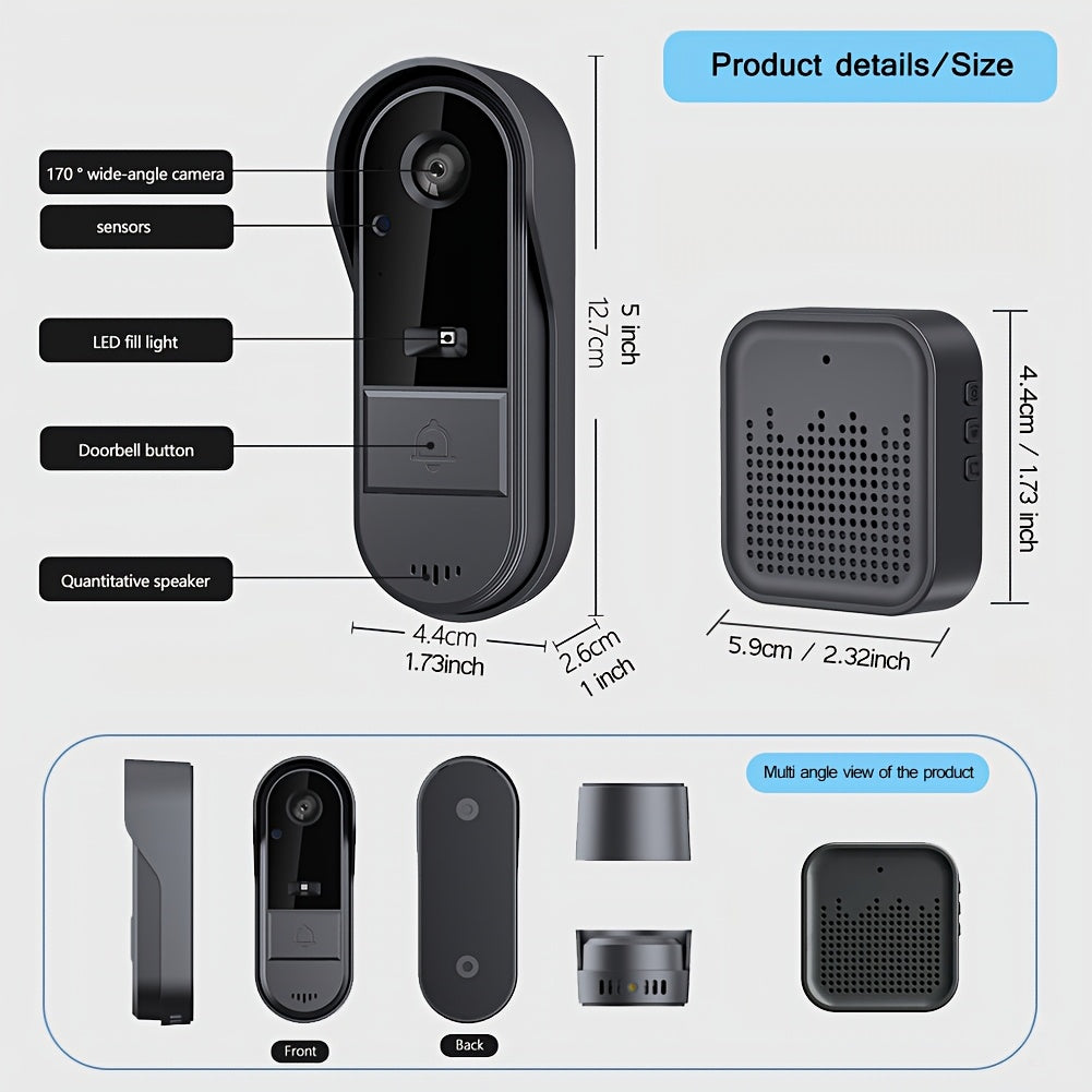 Smart Video Doorbell Camera - HD Video And Enhanced Night Vision, Voice Changer Security System, Wifi Visible Doorbell with Two-Way Intercom, Seamless for Home Monitoring, TUYA Smart App Remote Viewing, Rechargeable Battery
