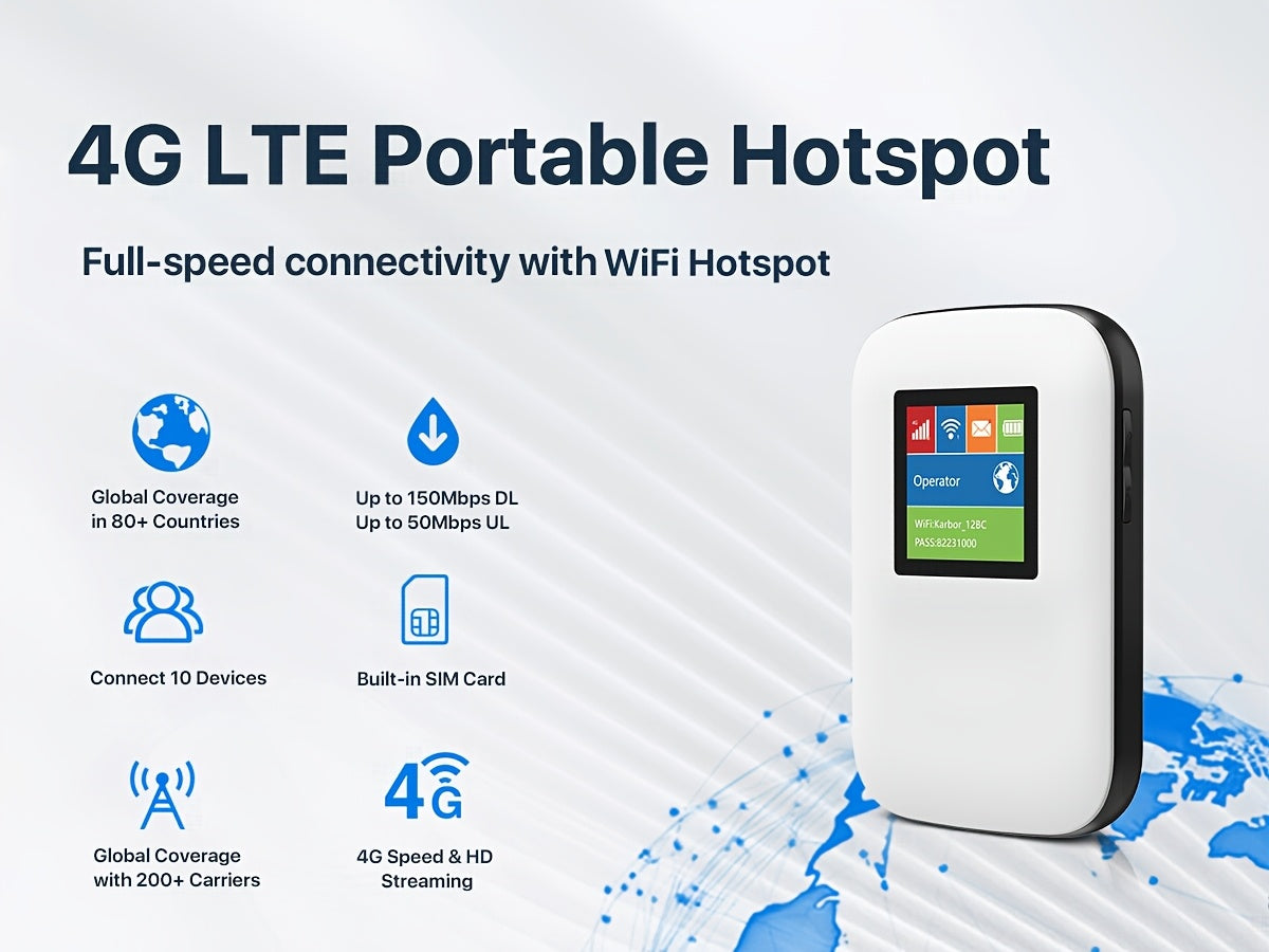 4G LTE WiFi Mobile Hotspot(Data SIM Card Included), 16 Connected Devices, Multiple Networks Verizon/AT&T Compatiable,, Portable Internet for Campers, Motorhomes And Travels, 1GB Free Gloabl Data (US/CA/MX/EU/Asia)