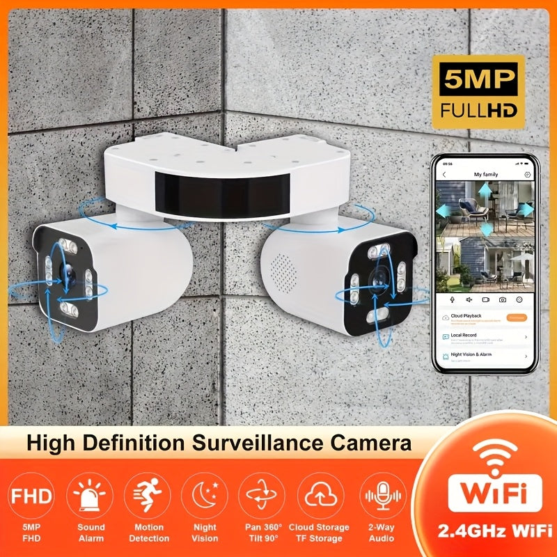 Dual Lens PTZ Security Camera Outdoor Wireless with 360° Pan-Tilt-Zoom, 5.0MP Motion Sensor, Two-Way Audio & Siren Alarm, Night Vision, WiFi Suitable for Home Security System, /Outdoor Surveillance Camera with App