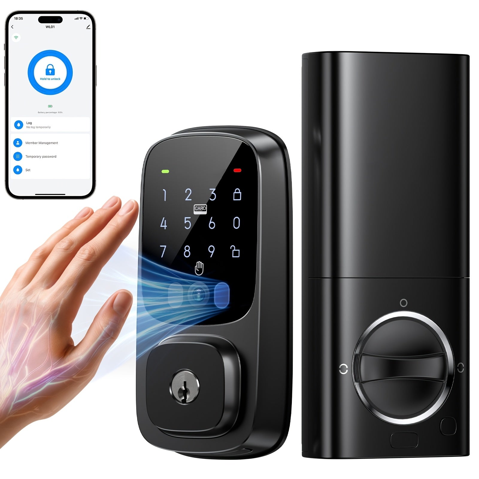 Smart Lock with Palm Vein | Keyless Entry Door Lock for Front Door, WiFi Electronic Door Lock with Keypad Deadbolt, Auto Lock, Voice Control, Compatible with Alexa & Google Assistant, Battery Powered, Rechargeable Battery