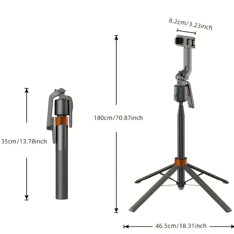 QAML 2025 NEW Q13 Aluminum Alloy Selfie Stick Tripod with 360° Face Recognition, Multi-Function Phone Holder with Remote, Extendable Travel Stand for iPhone, Android, Camera, Live Streaming, Video Platforms Vertical Adjustment for iPhone & Xiaomi Smartpho