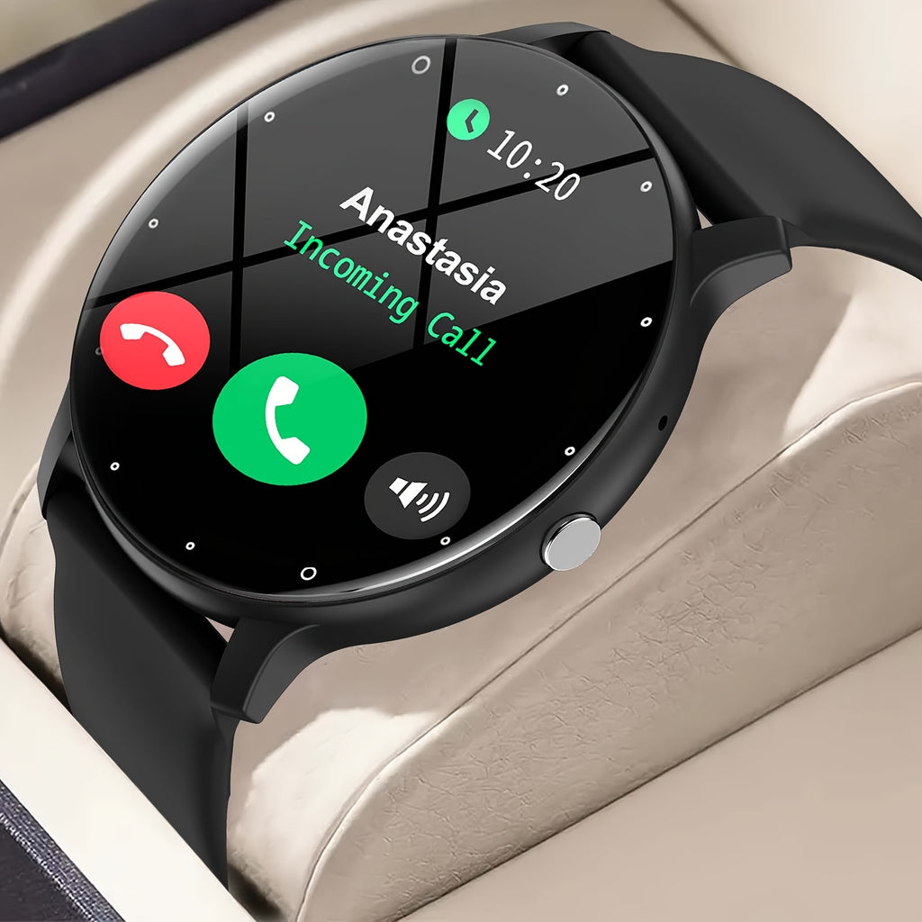 [Smart Watch] Round smart watch, wireless charging lithium battery 230mAh, silicone strap, plastic shell, with multiple sports modes, call reminder and rejection, SMS reminder, message viewing, wallpaper, compatible with iPhone/Android