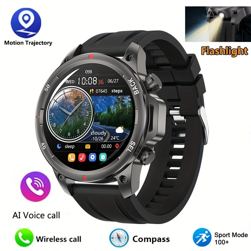 2024 New GPS Motion Trajectory Smart Watch for Men LED Lighting 360*360 HD Screen AI Voice Wireless Call NFC Smartwatch, Compass Sport Fitness Tracker Watches Outdoor Sports Smart Watch for Men Father's Day Gift