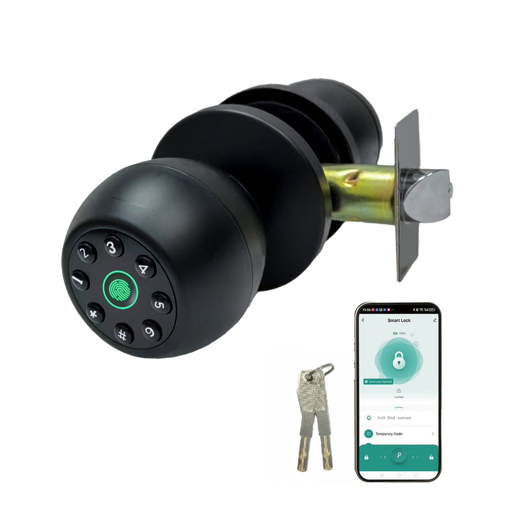 Fingerprint Door Lock, Smart Fingerprint Door Knob with Keypad, Biometric Door Lock with App Control, Auto Lock Door Lock with Code, Keyless Door Knob with Lock for Bedroom, Home, Office-Matte Black